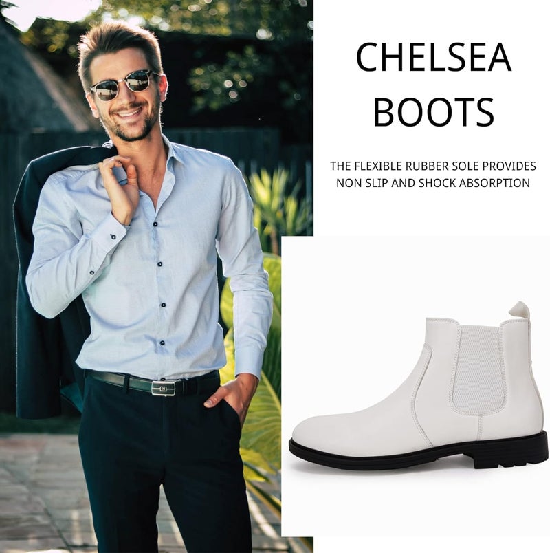 Coutgo Men's Ankle Boots Chelsea Round Toe Slip on Waterproof Faux Leather Classic Dress Booties for Men - Image 4